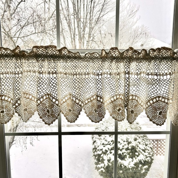 Set Of Seven Cotton Lace Crochet Window Valance Curtain Panels 57 X 12